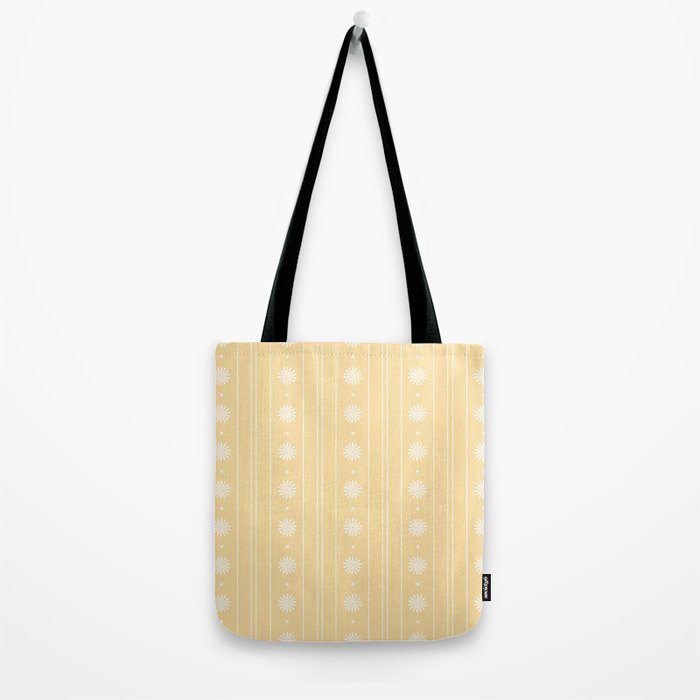 Daisy Stripes Pattern in Buttercream Yellow and White Tote Bag Gallery Image 2