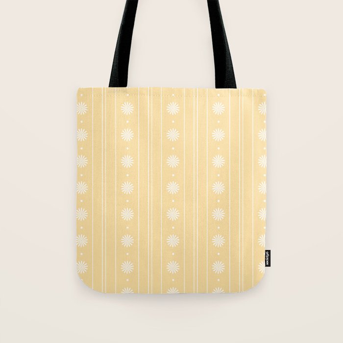 Daisy Stripes Pattern in Buttercream Yellow and White Tote Bag Gallery Image 1