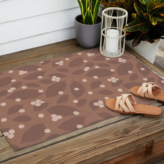 Coffee Leaves and Berries - Mocha Mousse Outdoor Rug Gallery Image 2