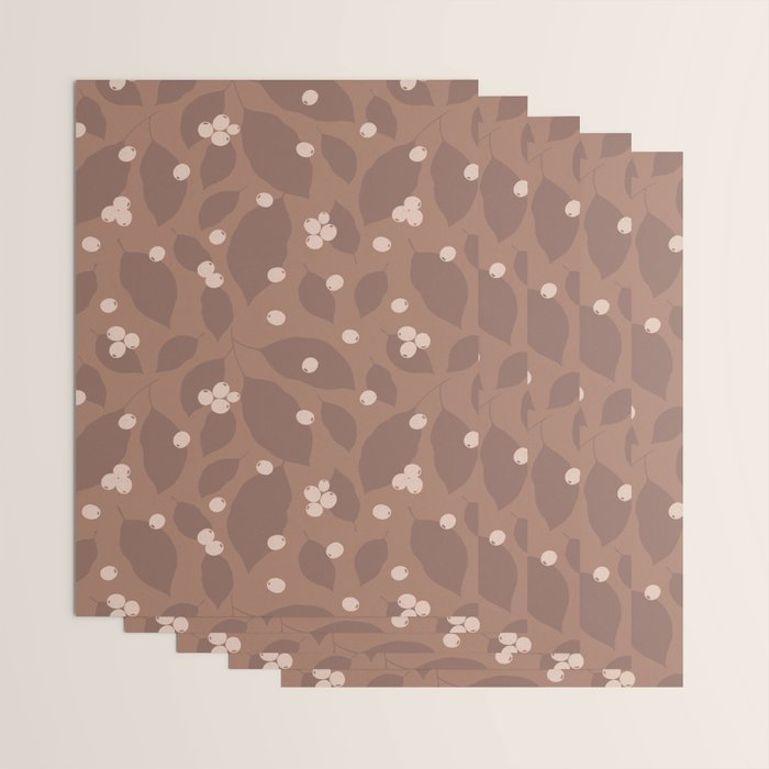 Coffee Leaves and Berries - Mocha Mousse Wrapping Paper Gallery Image 3