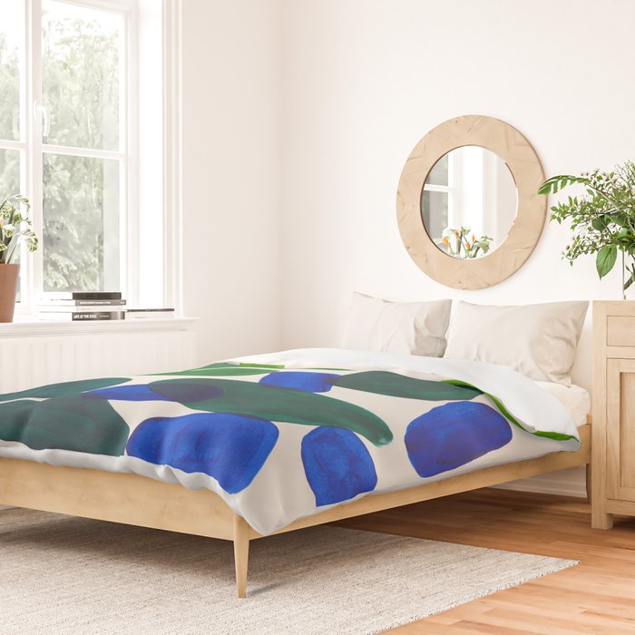 Minimalist Modern Mid Century Colorful Abstract Shapes Phthalo Blue Lime Green Gradient Overlapping Duvet Cover Gallery Image 2