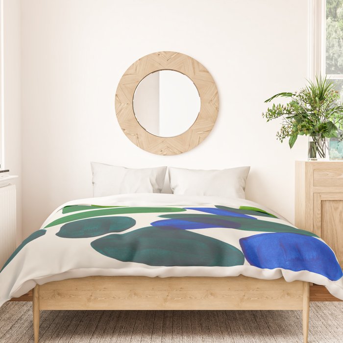 Minimalist Modern Mid Century Colorful Abstract Shapes Phthalo Blue Lime Green Gradient Overlapping Duvet Cover Gallery Image 3