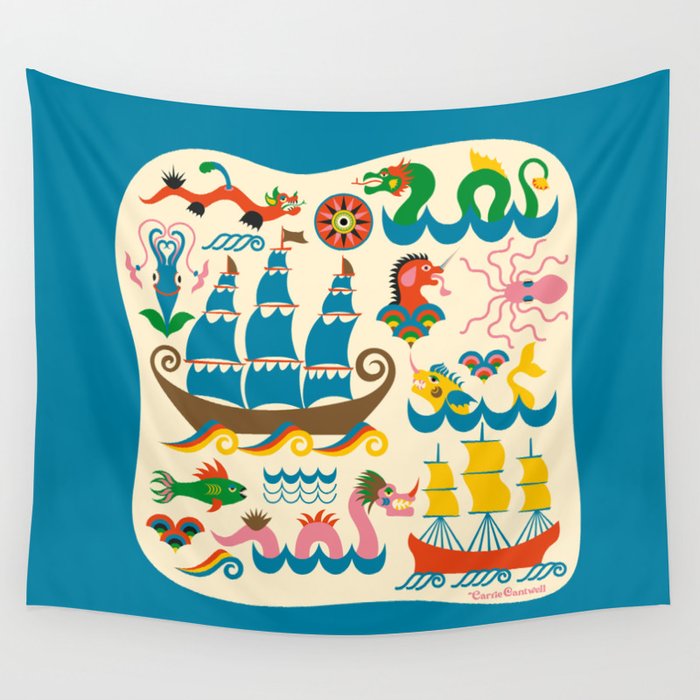 Mythical Sea Creatures - Ocean Monsters Wall Tapestry Gallery Image 4