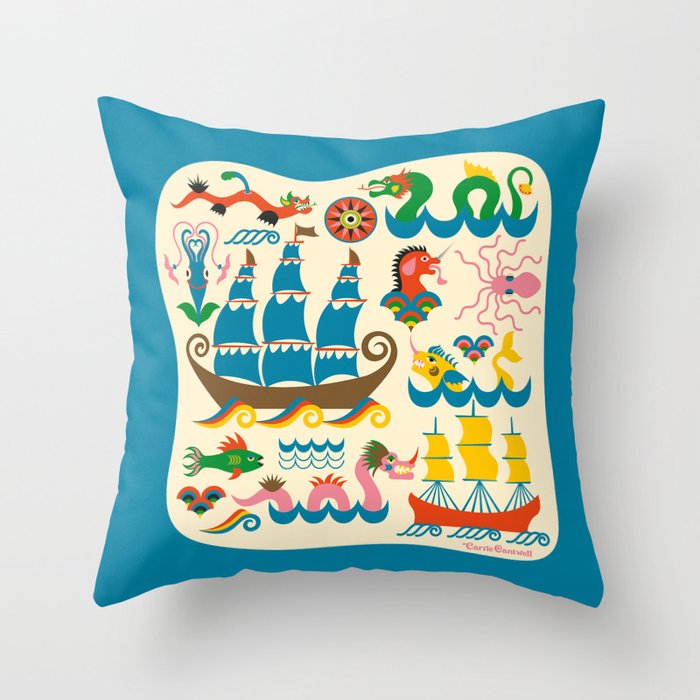 Mythical Sea Creatures - Ocean Monsters Throw Pillow Gallery Image 6