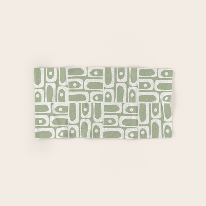Mid Century Modern Piquet Geometric Multi Abstract Pattern in Sage Green and Off White Bath Towel Gallery Image 1