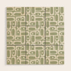 Mid Century Modern Piquet Geometric Multi Abstract Pattern in Sage Green and Off White Wood Wall Art Gallery Image 1