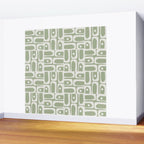Mid Century Modern Piquet Geometric Multi Abstract Pattern in Sage Green and Off White Wall Mural Gallery Image 2