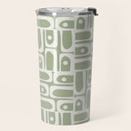 Mid Century Modern Piquet Geometric Multi Abstract Pattern in Sage Green and Off White Travel Mug Gallery Image 2
