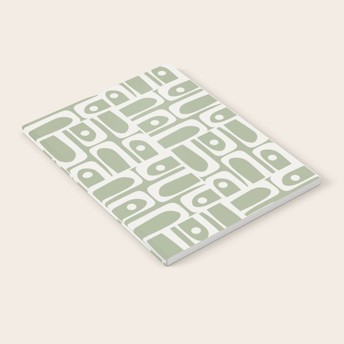 Mid Century Modern Piquet Geometric Multi Abstract Pattern in Sage Green and Off White Notebook Gallery Image 2