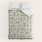 Mid Century Modern Piquet Geometric Multi Abstract Pattern in Sage Green and Off White Duvet Cover Gallery Image 6