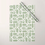 Mid Century Modern Piquet Geometric Multi Abstract Pattern in Sage Green and Off White Wrapping Paper Gallery Image 1