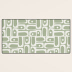 Mid Century Modern Piquet Geometric Multi Abstract Pattern in Sage Green and Off White Desk Mat Gallery Image 3