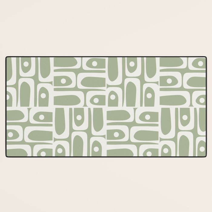 Mid Century Modern Piquet Geometric Multi Abstract Pattern in Sage Green and Off White Desk Mat Gallery Image 3