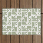 Mid Century Modern Piquet Geometric Multi Abstract Pattern in Sage Green and Off White Outdoor Rug Gallery Image 1
