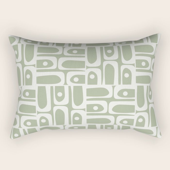 Mid Century Modern Piquet Geometric Multi Abstract Pattern in Sage Green and Off White Rectangular Pillow Gallery Image 2