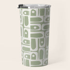Mid Century Modern Piquet Geometric Multi Abstract Pattern in Sage Green and Off White Travel Mug Gallery Image 3