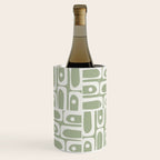 Mid Century Modern Piquet Geometric Multi Abstract Pattern in Sage Green and Off White Wine Chiller Gallery Image 3