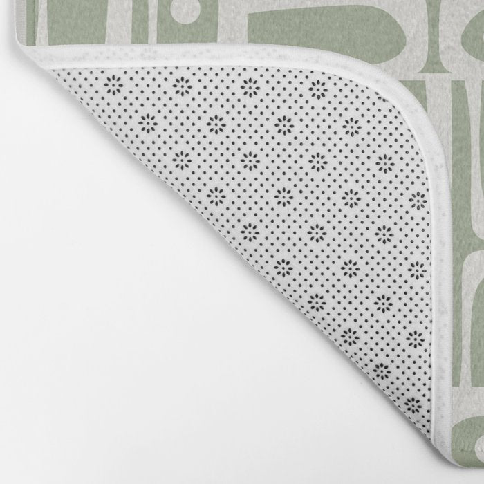 Mid Century Modern Piquet Geometric Multi Abstract Pattern in Sage Green and Off White Bath Mat Gallery Image 2