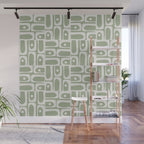 Mid Century Modern Piquet Geometric Multi Abstract Pattern in Sage Green and Off White Wall Mural Gallery Image 1