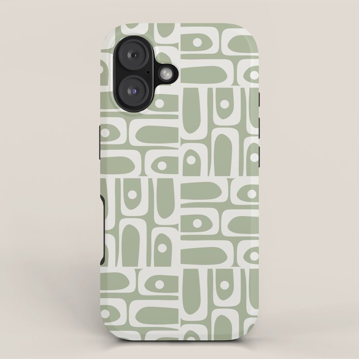Mid Century Modern Piquet Geometric Multi Abstract Pattern in Sage Green and Off White iPhone Case Gallery Image 1