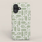 Mid Century Modern Piquet Geometric Multi Abstract Pattern in Sage Green and Off White iPhone Case Gallery Image 1