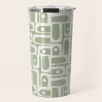 Mid Century Modern Piquet Geometric Multi Abstract Pattern in Sage Green and Off White Travel Mug Gallery Image 1