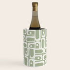 Mid Century Modern Piquet Geometric Multi Abstract Pattern in Sage Green and Off White Wine Chiller Gallery Image 1