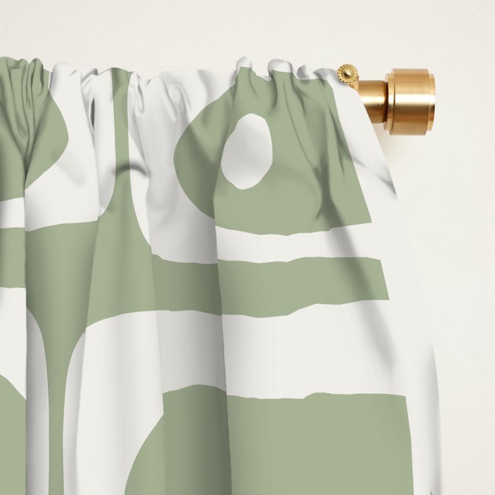 Mid Century Modern Piquet Geometric Multi Abstract Pattern in Sage Green and Off White Window Curtain Gallery Image 2
