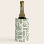 Mid Century Modern Piquet Geometric Multi Abstract Pattern in Sage Green and Off White Wine Chiller Gallery Image 2