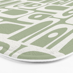 Mid Century Modern Piquet Geometric Multi Abstract Pattern in Sage Green and Off White Bath Mat Gallery Image 3