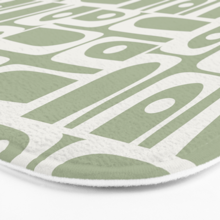Mid Century Modern Piquet Geometric Multi Abstract Pattern in Sage Green and Off White Bath Mat Gallery Image 3