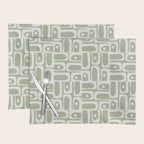 Mid Century Modern Piquet Geometric Multi Abstract Pattern in Sage Green and Off White Placemat Gallery Image 1