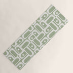 Mid Century Modern Piquet Geometric Multi Abstract Pattern in Sage Green and Off White Yoga Mat Gallery Image 1