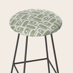 Mid Century Modern Piquet Geometric Multi Abstract Pattern in Sage Green and Off White Stool Gallery Image 2