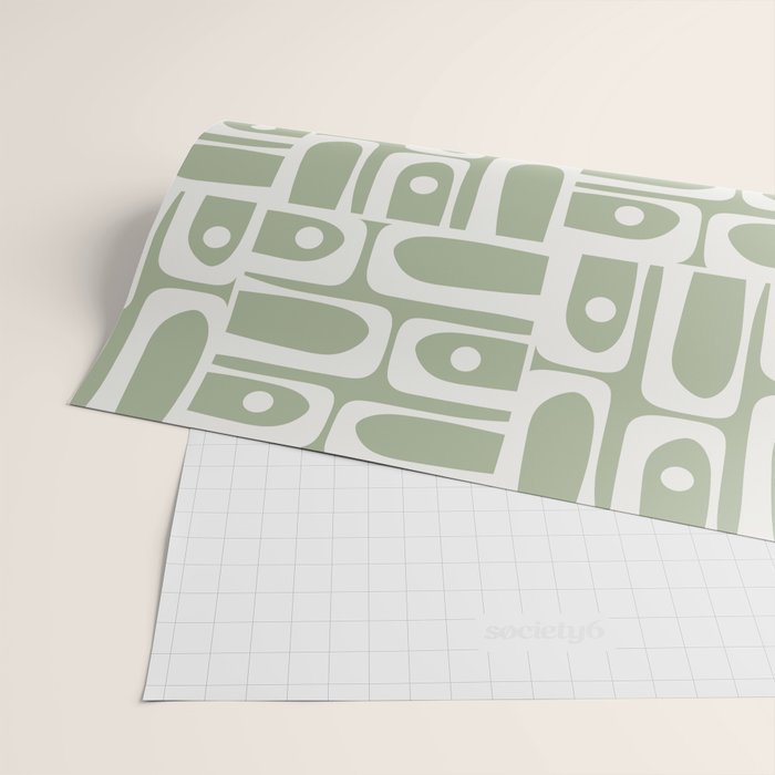 Mid Century Modern Piquet Geometric Multi Abstract Pattern in Sage Green and Off White Wrapping Paper Gallery Image 2