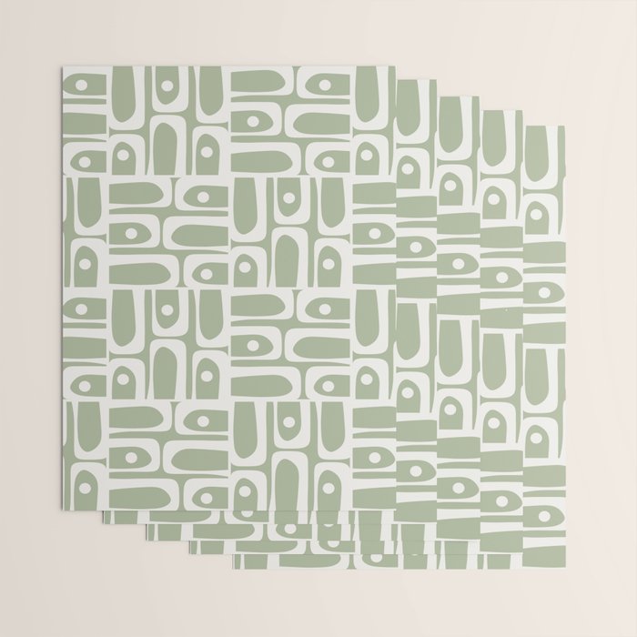 Mid Century Modern Piquet Geometric Multi Abstract Pattern in Sage Green and Off White Wrapping Paper Gallery Image 3