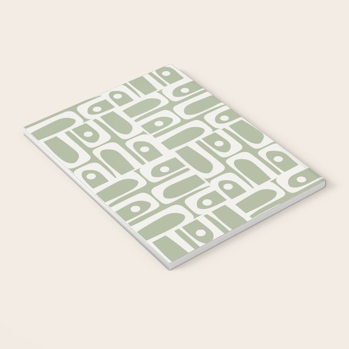 Mid Century Modern Piquet Geometric Multi Abstract Pattern in Sage Green and Off White Notebook Gallery Image 3