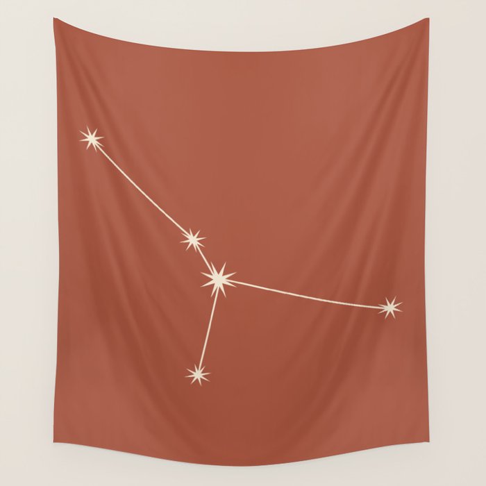 Cancer Zodiac Star Constellation Line Art Terracotta Red Wall Tapestry Gallery Image 1