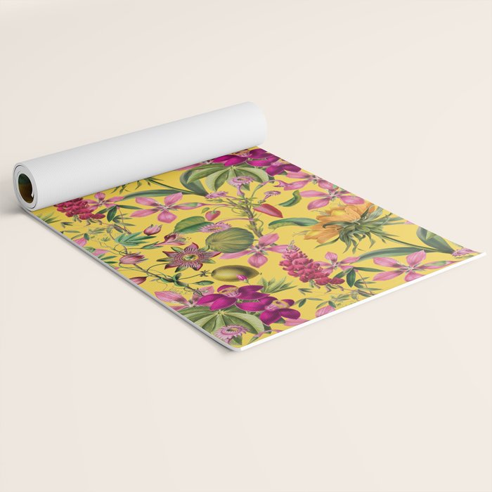 Tropical Bloom Serenade Exotic Floral Pattern Vintage Botanical Vibes Yellow Yoga Mat Gallery Image 2