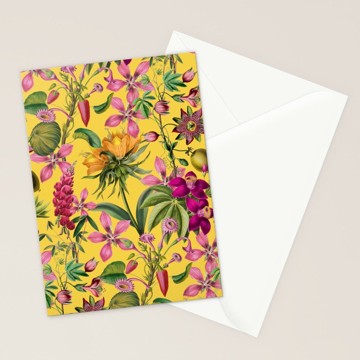 Tropical Bloom Serenade Exotic Floral Pattern Vintage Botanical Vibes Yellow Stationery Card Gallery Image 2