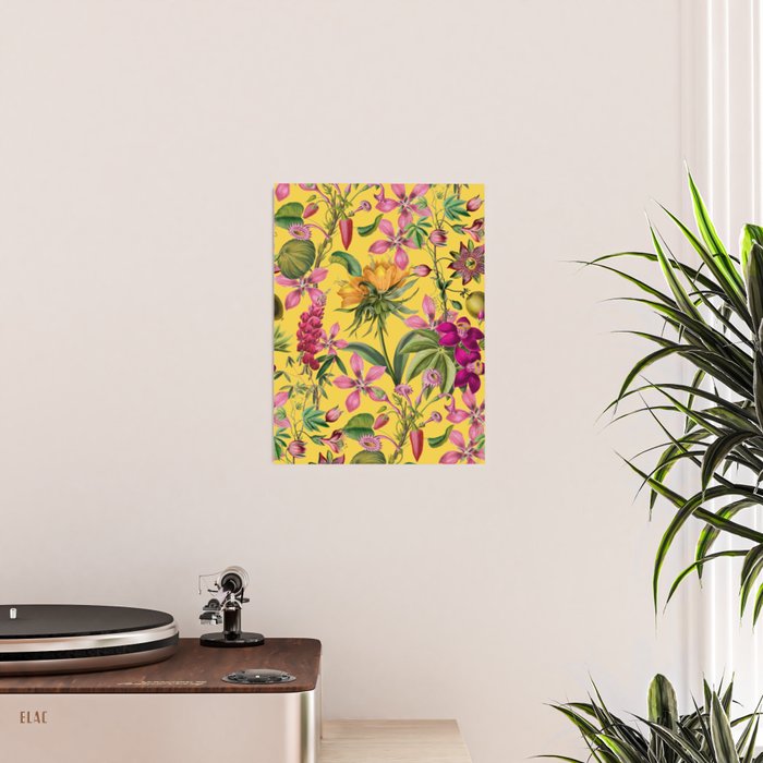 Tropical Bloom Serenade Exotic Floral Pattern Vintage Botanical Vibes Yellow Poster Gallery Image 2
