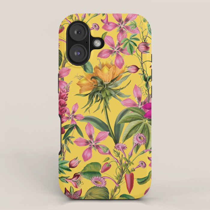 Tropical Bloom Serenade Exotic Floral Pattern Vintage Botanical Vibes Yellow iPhone Case Gallery Image 1