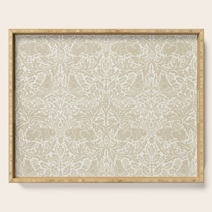 William Morris Brer Rabbit Linen Beige Vintage Pattern Serving Tray Gallery Image 1