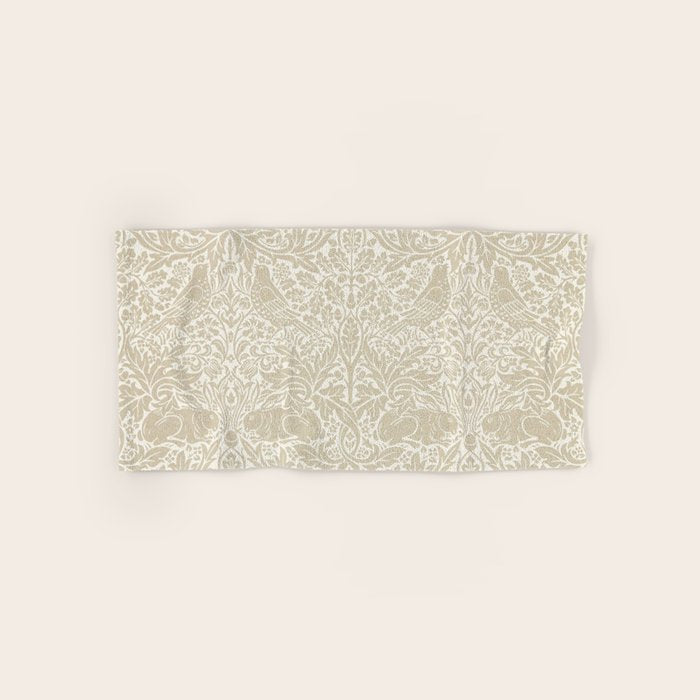 William Morris Brer Rabbit Linen Beige Vintage Pattern Bath Towel Gallery Image 1