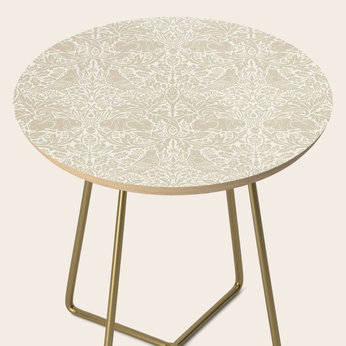 William Morris Brer Rabbit Linen Beige Vintage Pattern Side Table Gallery Image 2