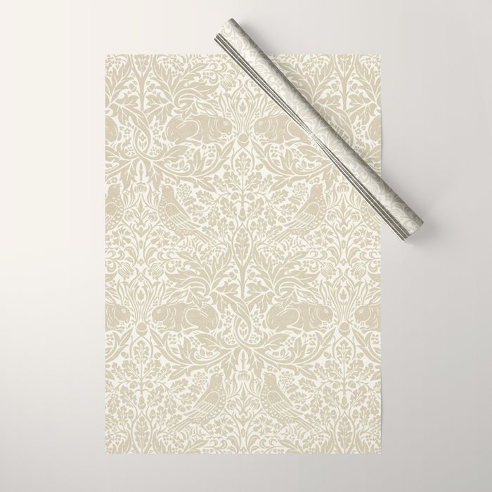 William Morris Brer Rabbit Linen Beige Vintage Pattern Wrapping Paper Gallery Image 1
