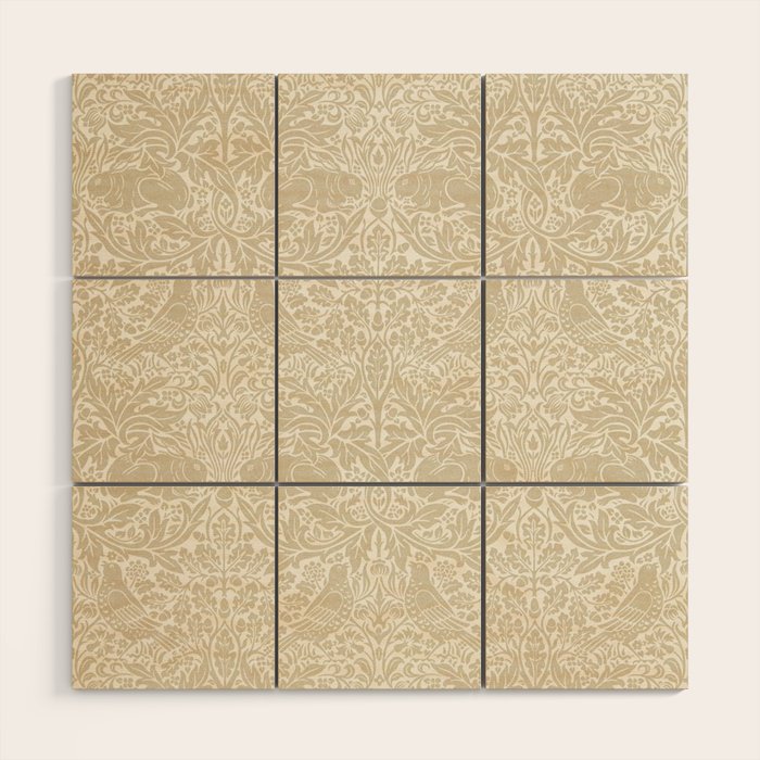 William Morris Brer Rabbit Linen Beige Vintage Pattern Wood Wall Art Gallery Image 1