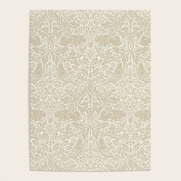William Morris Brer Rabbit Linen Beige Vintage Pattern Poster Gallery Image 1