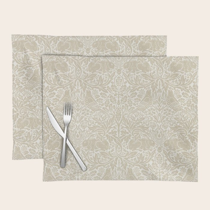 William Morris Brer Rabbit Linen Beige Vintage Pattern Placemat Gallery Image 1