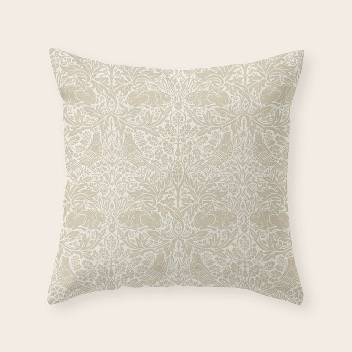 William Morris Brer Rabbit Linen Beige Vintage Pattern Throw Pillow Gallery Image 1